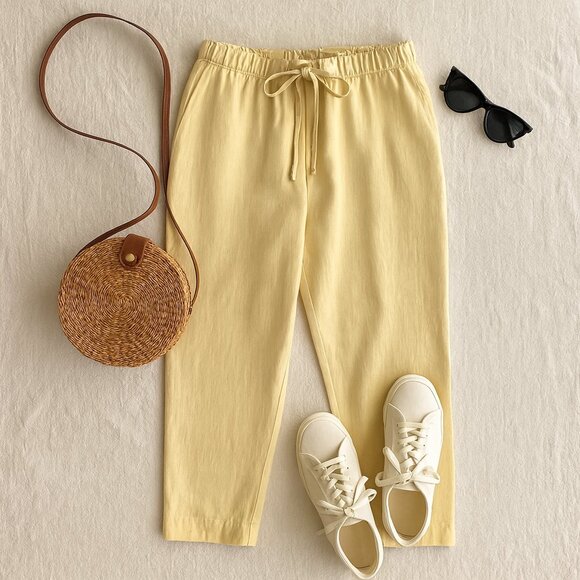 Talbots Linen Pants Yellow Straight Leg Size 10 - Picture 2 of 10